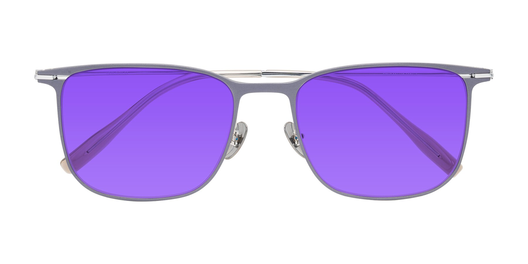 Folded Front of Moua in Gray/Silver with Purple Tinted Lenses