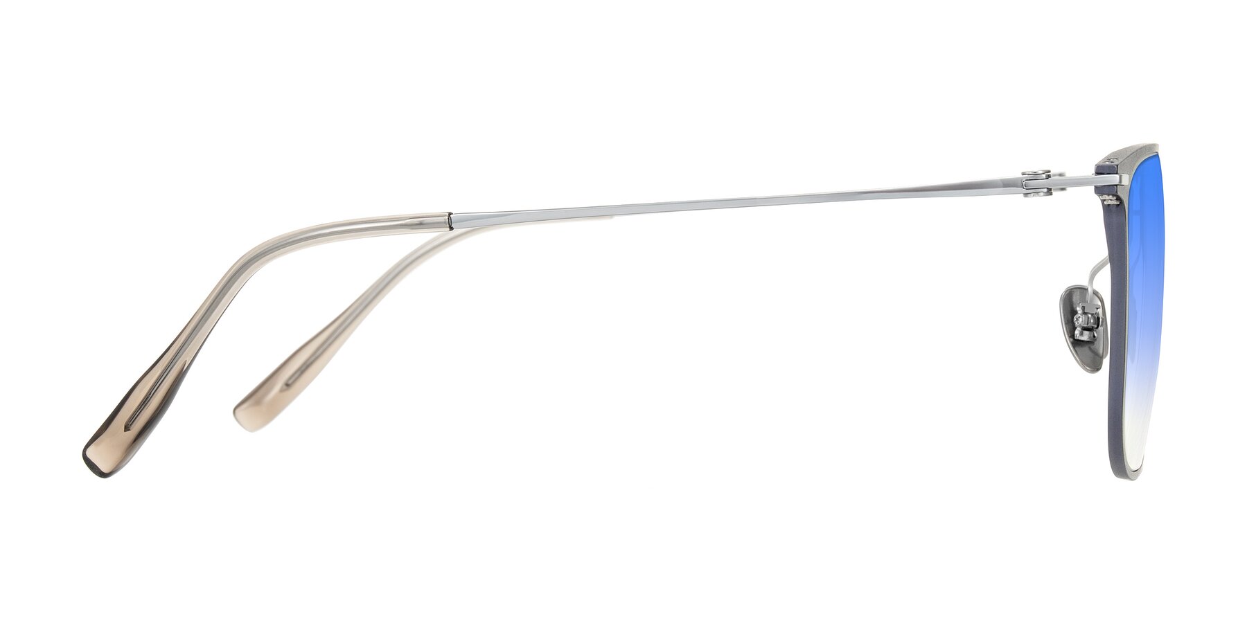Side of Moua in Gray/Silver with Blue Gradient Lenses