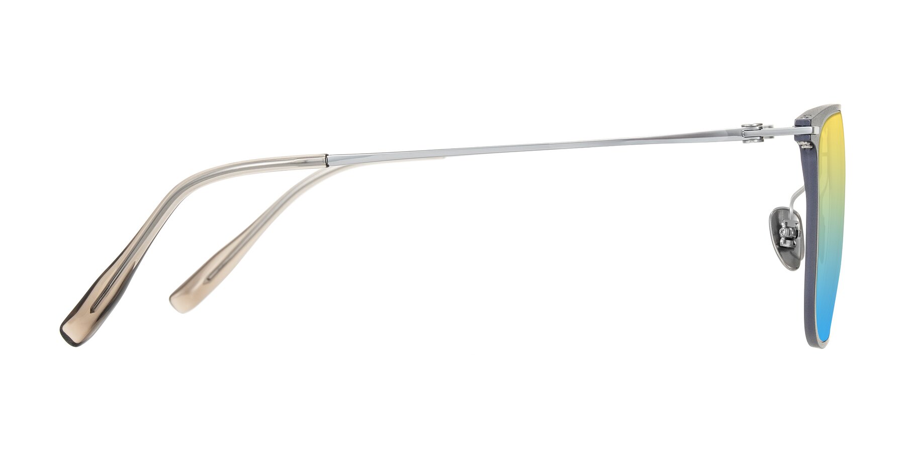 Side of Moua in Gray/Silver with Yellow / Blue Gradient Lenses