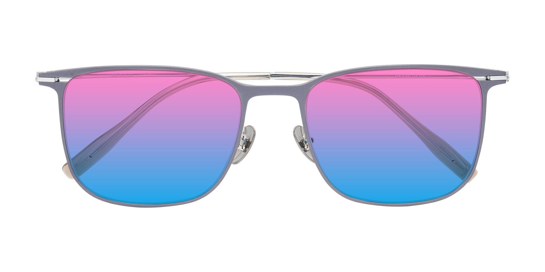 Folded Front of Moua in Gray/Silver with Pink / Blue Gradient Lenses