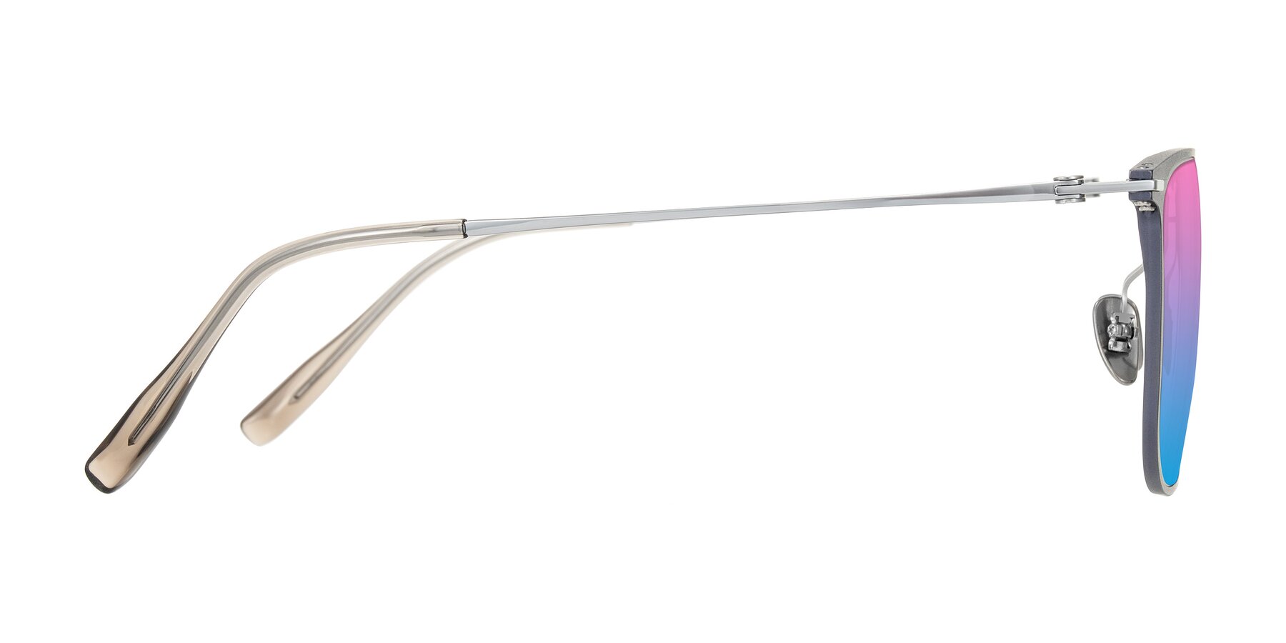 Side of Moua in Gray/Silver with Pink / Blue Gradient Lenses