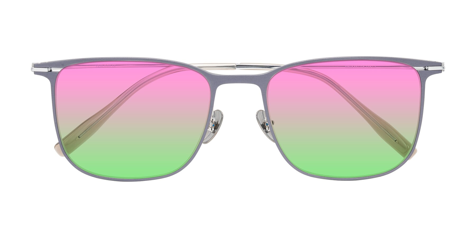 Folded Front of Moua in Gray/Silver with Pink / Green Gradient Lenses