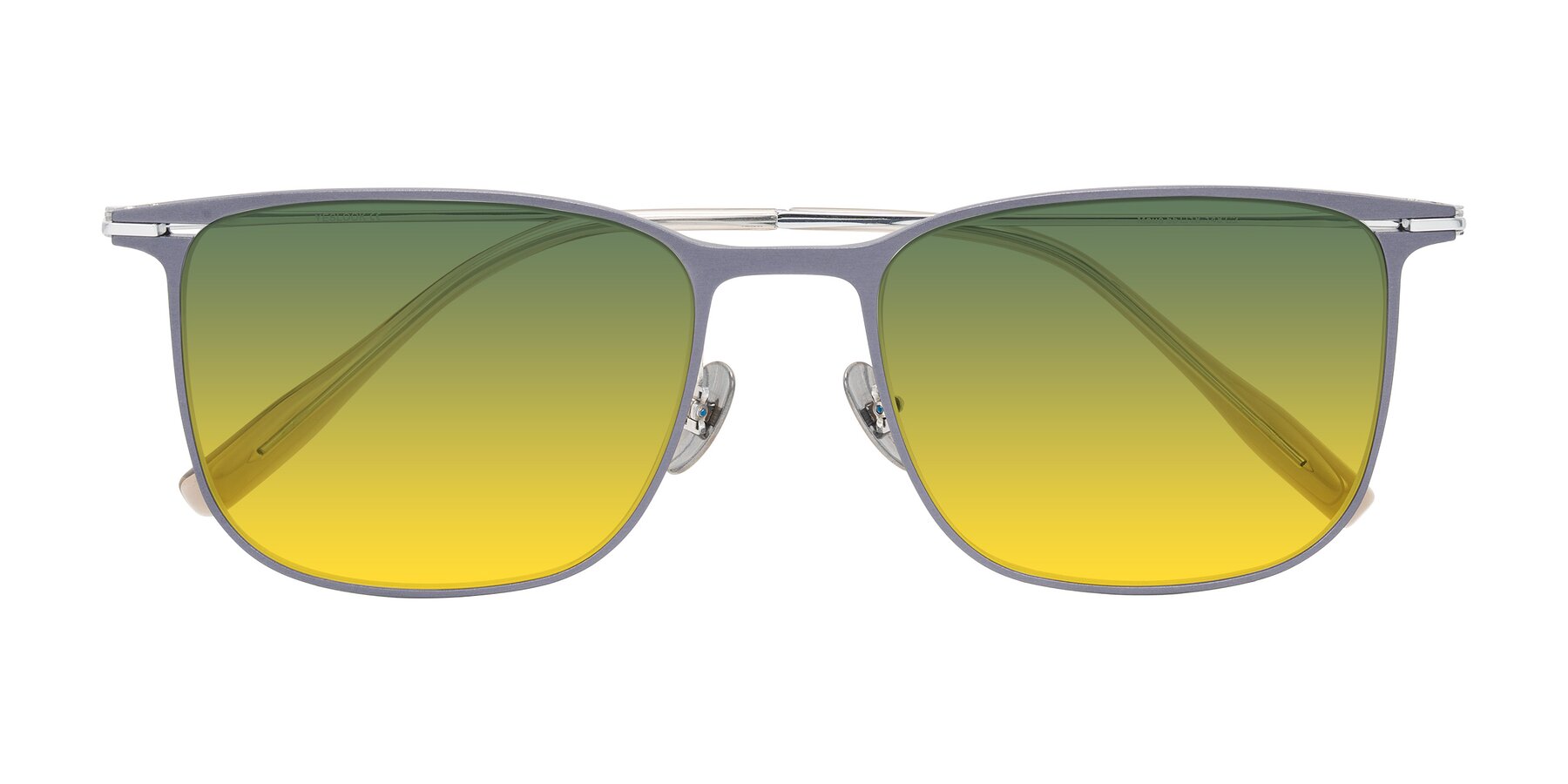 Folded Front of Moua in Gray/Silver with Green / Yellow Gradient Lenses