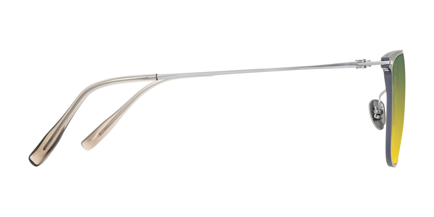 Side of Moua in Gray/Silver with Green / Yellow Gradient Lenses