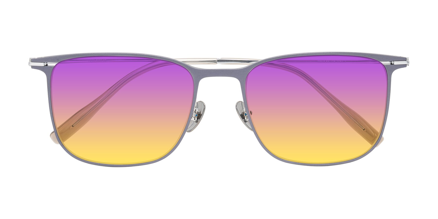 Folded Front of Moua in Gray/Silver with Purple / Yellow Gradient Lenses
