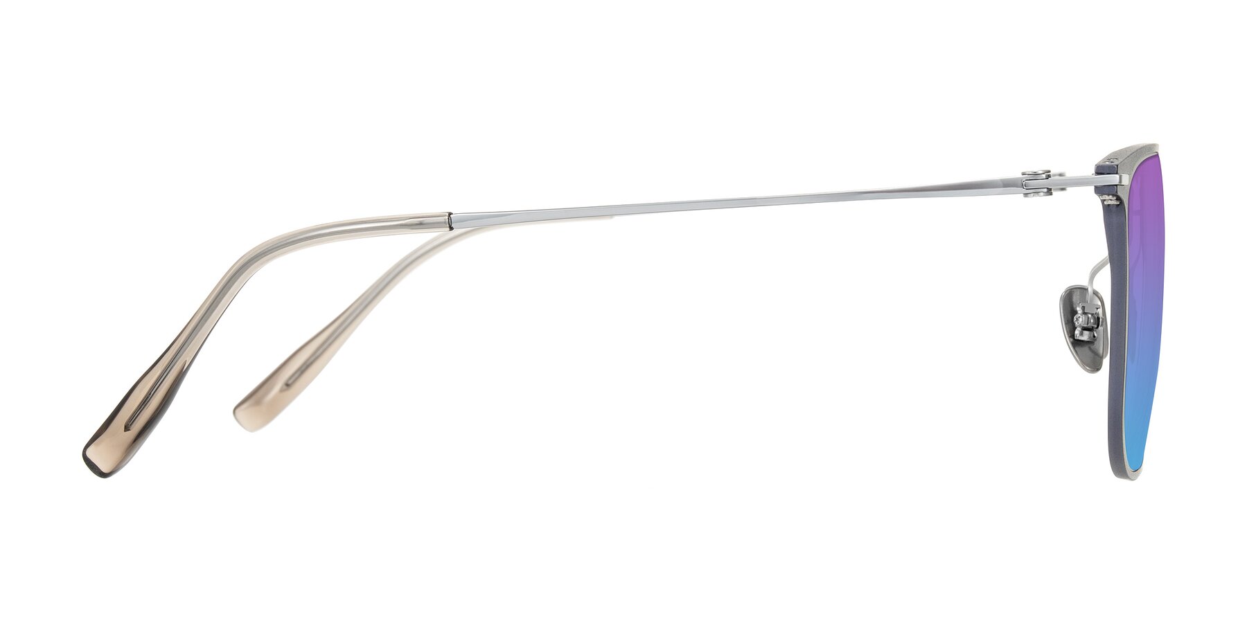 Side of Moua in Gray/Silver with Purple / Blue Gradient Lenses