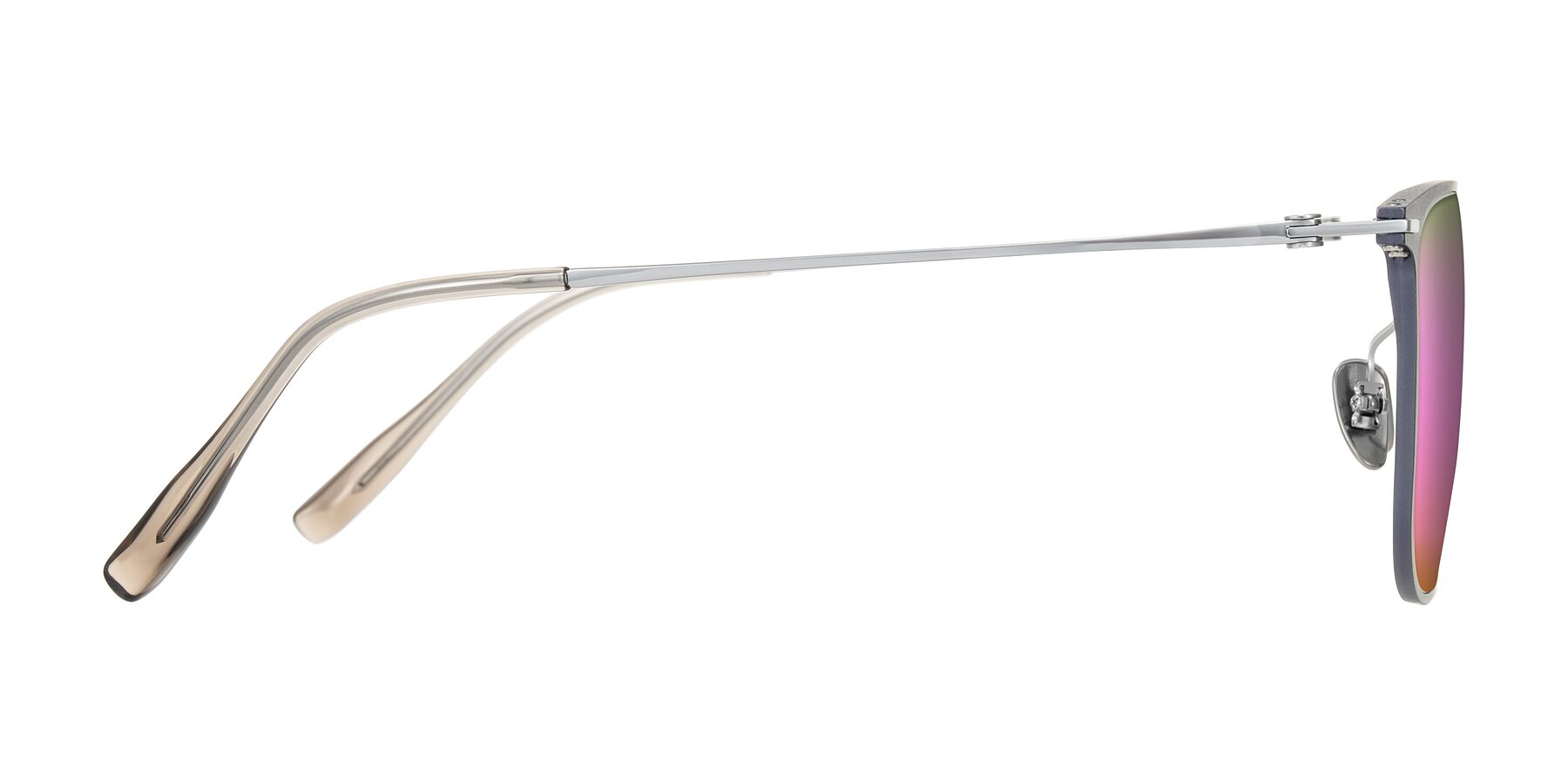 Side of Moua in Gray/Silver with Pink Mirrored Lenses