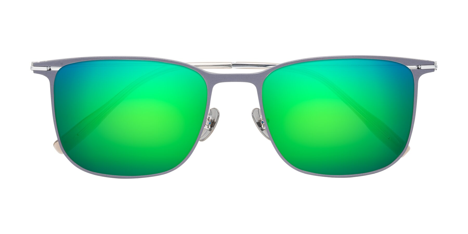 Folded Front of Moua in Gray/Silver with Green Mirrored Lenses