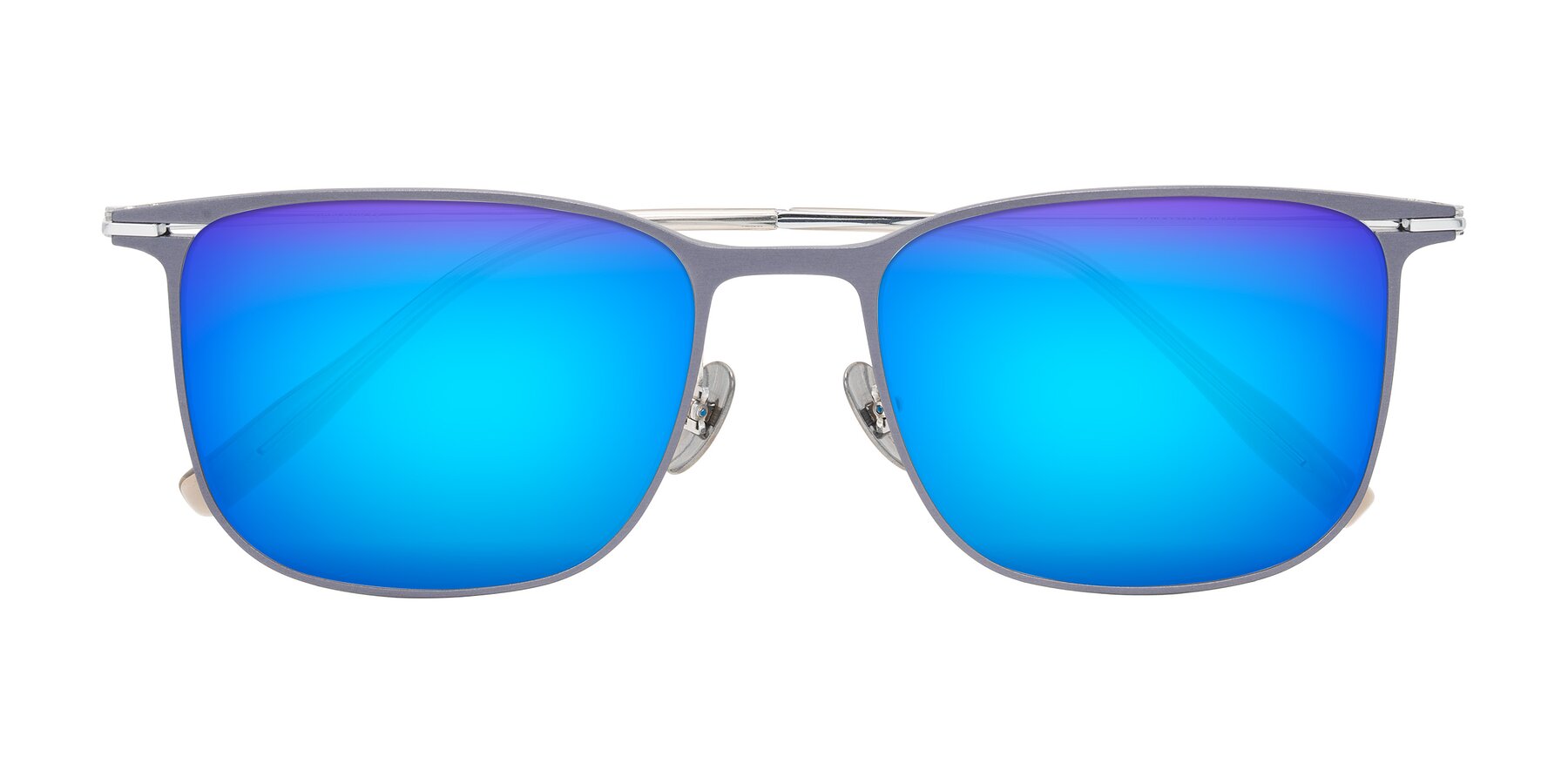 Folded Front of Moua in Gray/Silver with Blue Mirrored Lenses