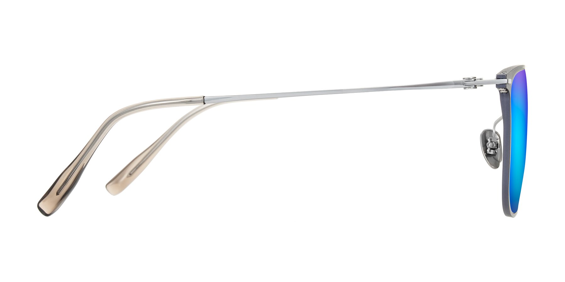 Side of Moua in Gray/Silver with Blue Mirrored Lenses