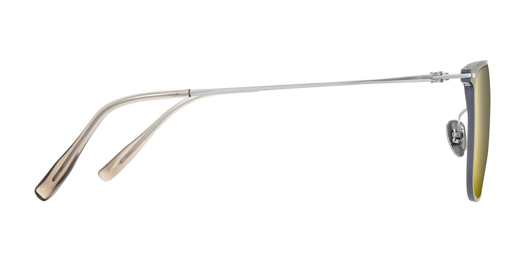 Side of Moua in Gray/Silver with Gold Mirrored Lenses