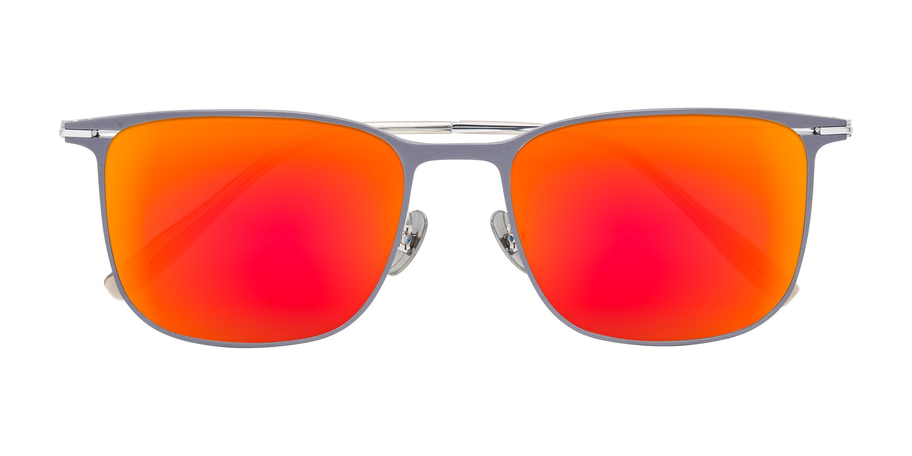 Folded Front of Moua in Gray/Silver with Red Gold Mirrored Lenses