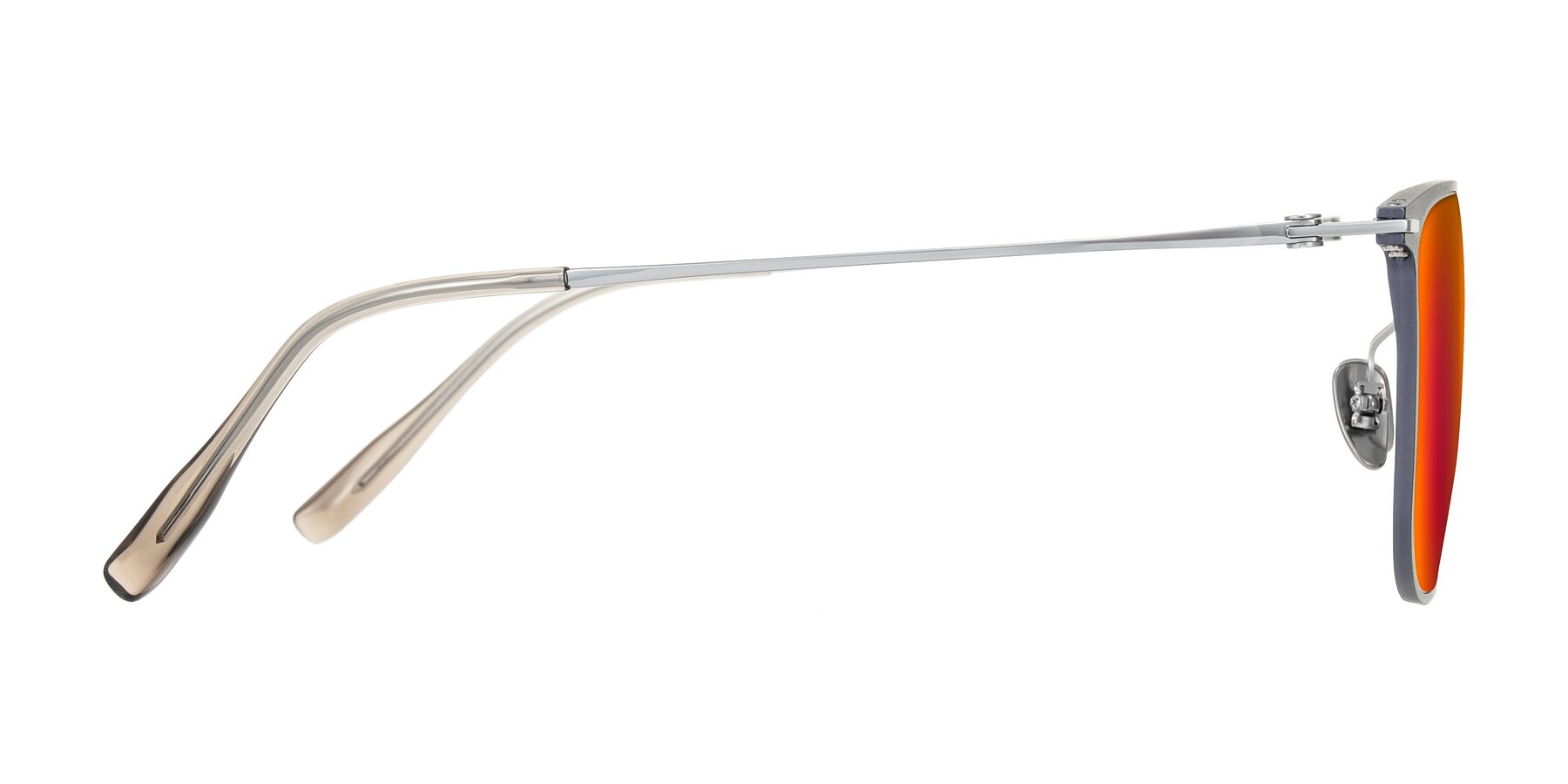 Side of Moua in Gray/Silver with Red Gold Mirrored Lenses