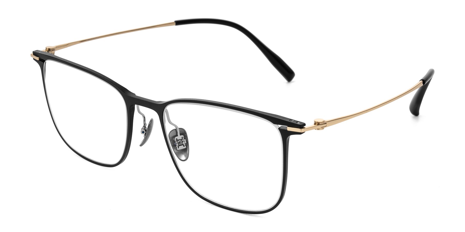 Angle of Moua in Black/Gold with Clear Eyeglass Lenses