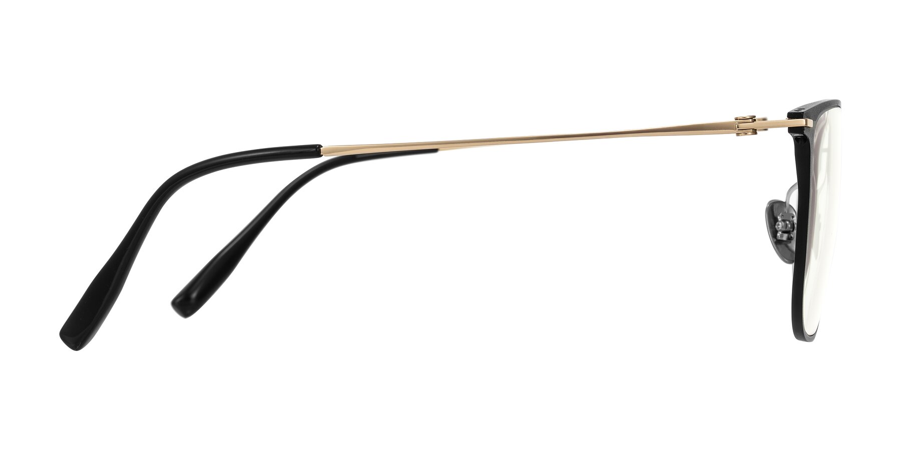 Side of Moua in Black/Gold with Clear Eyeglass Lenses