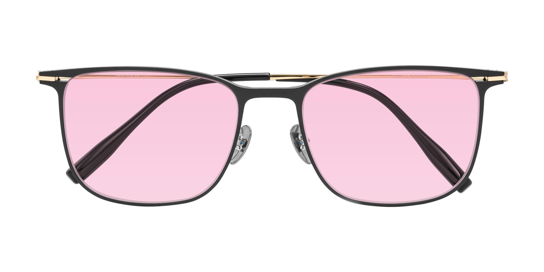 Folded Front of Moua in Black/Gold with Light Pink Tinted Lenses