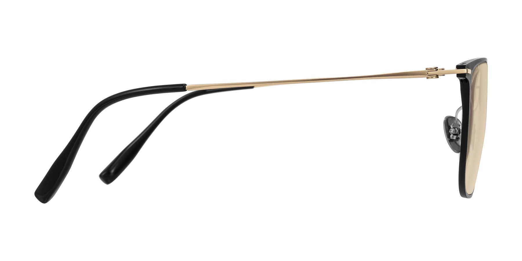 Side of Moua in Black/Gold with Light Brown Tinted Lenses