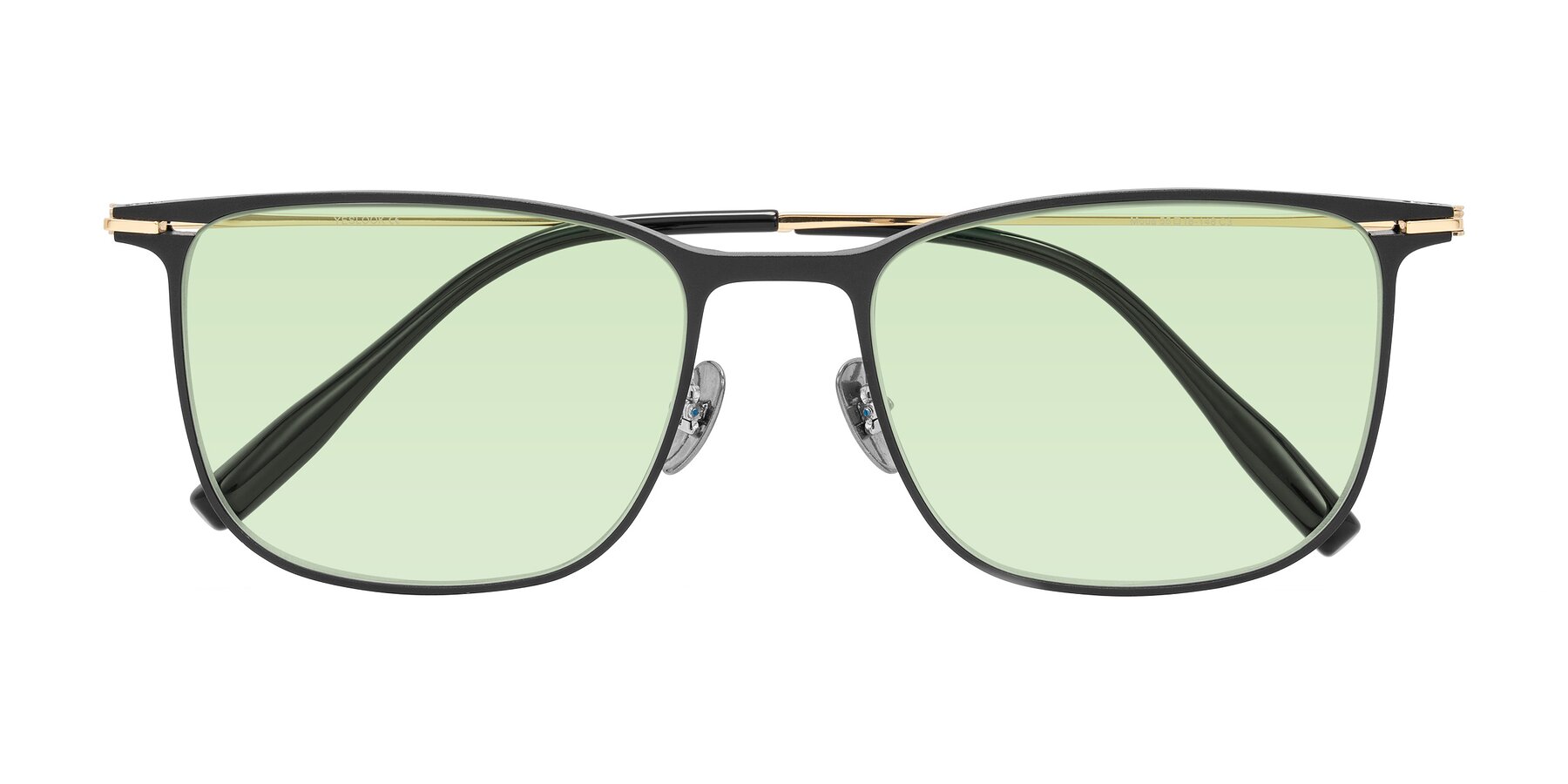 Folded Front of Moua in Black/Gold with Light Green Tinted Lenses
