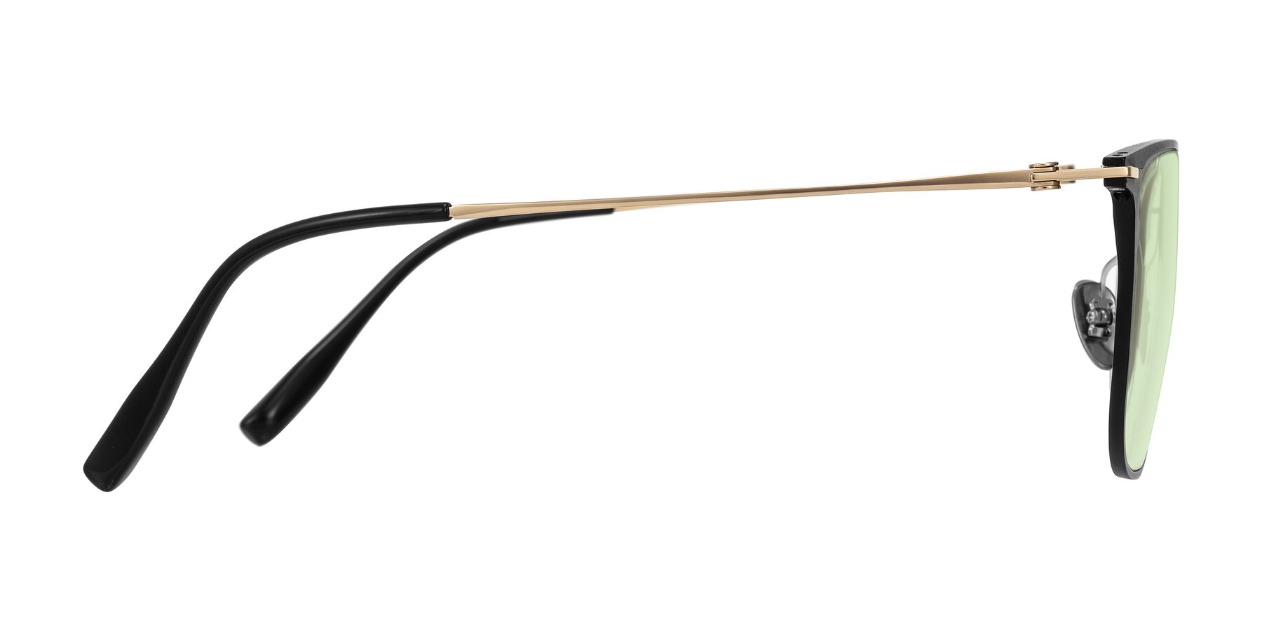 Side of Moua in Black/Gold with Light Green Tinted Lenses