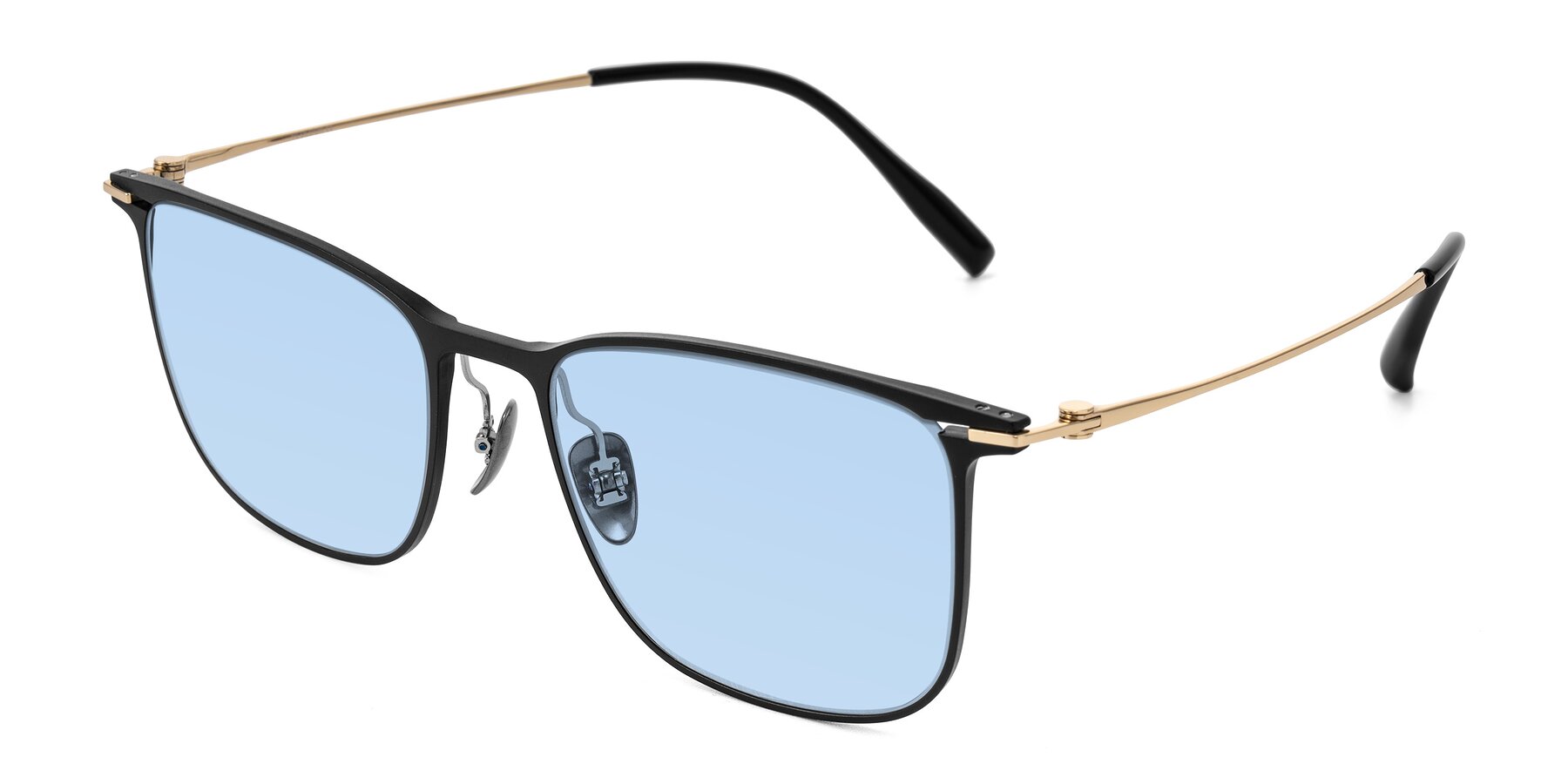 Angle of Moua in Black/Gold with Light Blue Tinted Lenses