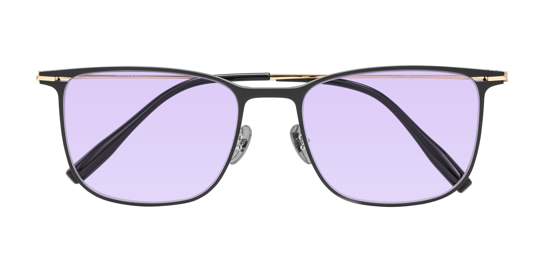 Folded Front of Moua in Black/Gold with Light Purple Tinted Lenses