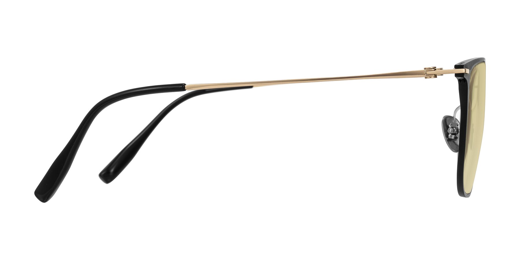 Side of Moua in Black/Gold with Light Champagne Tinted Lenses