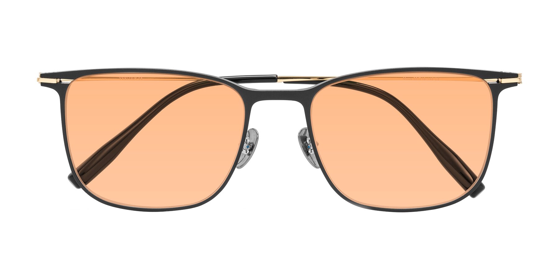 Folded Front of Moua in Black/Gold with Light Orange Tinted Lenses