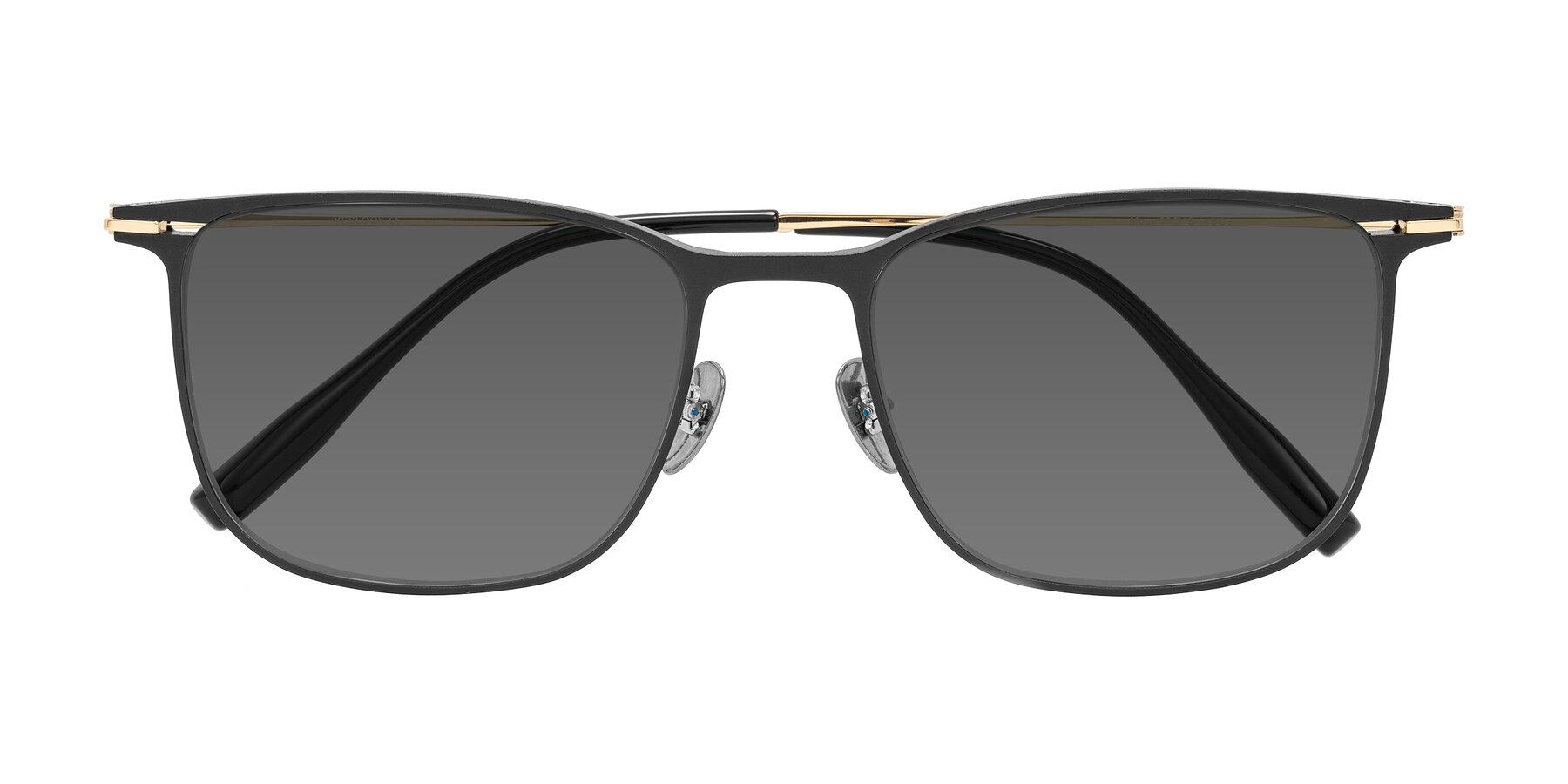 Folded Front of Moua in Black/Gold with Medium Gray Tinted Lenses