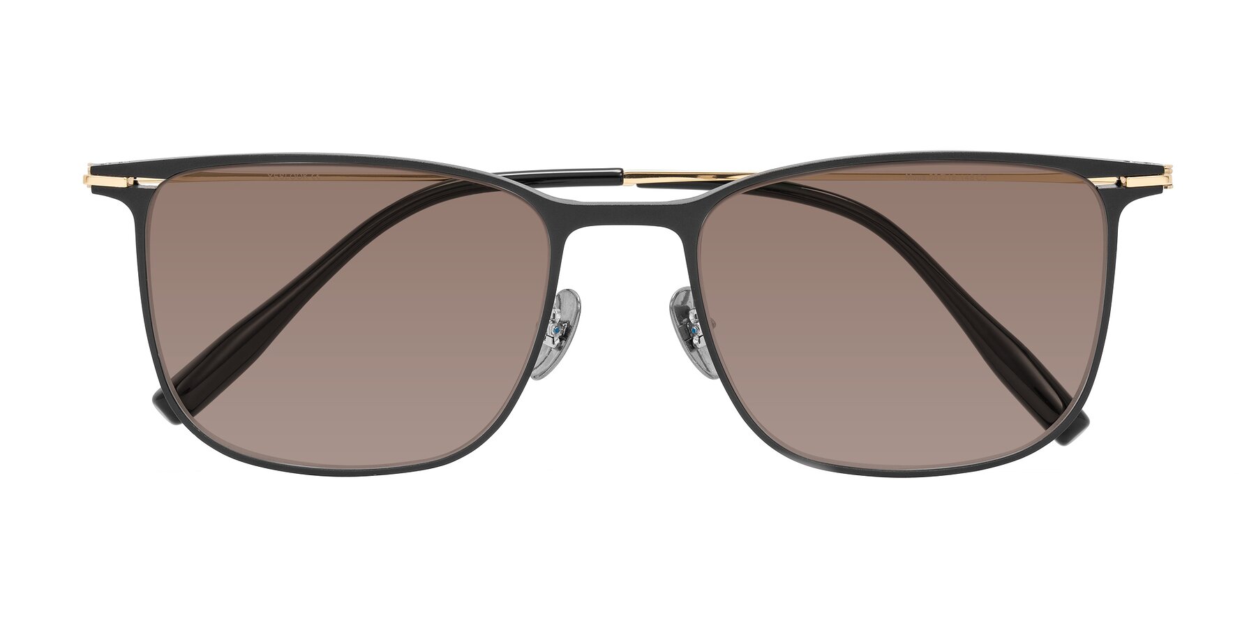 Folded Front of Moua in Black/Gold with Medium Brown Tinted Lenses