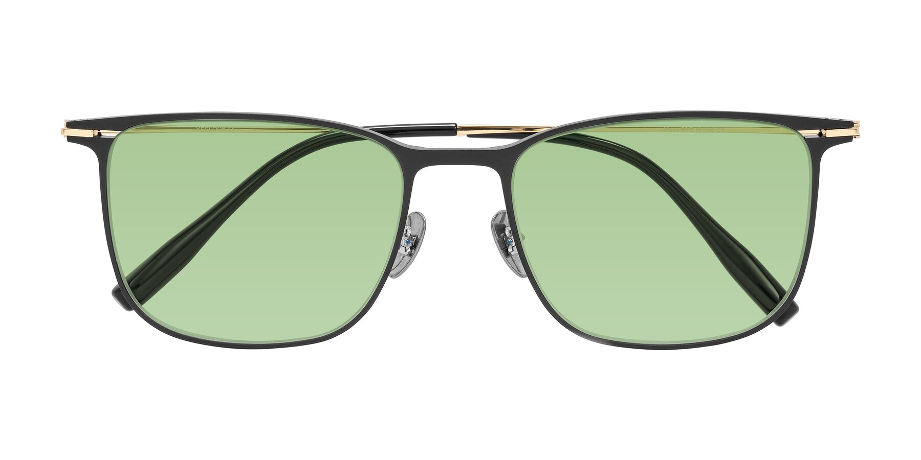Folded Front of Moua in Black/Gold with Medium Green Tinted Lenses