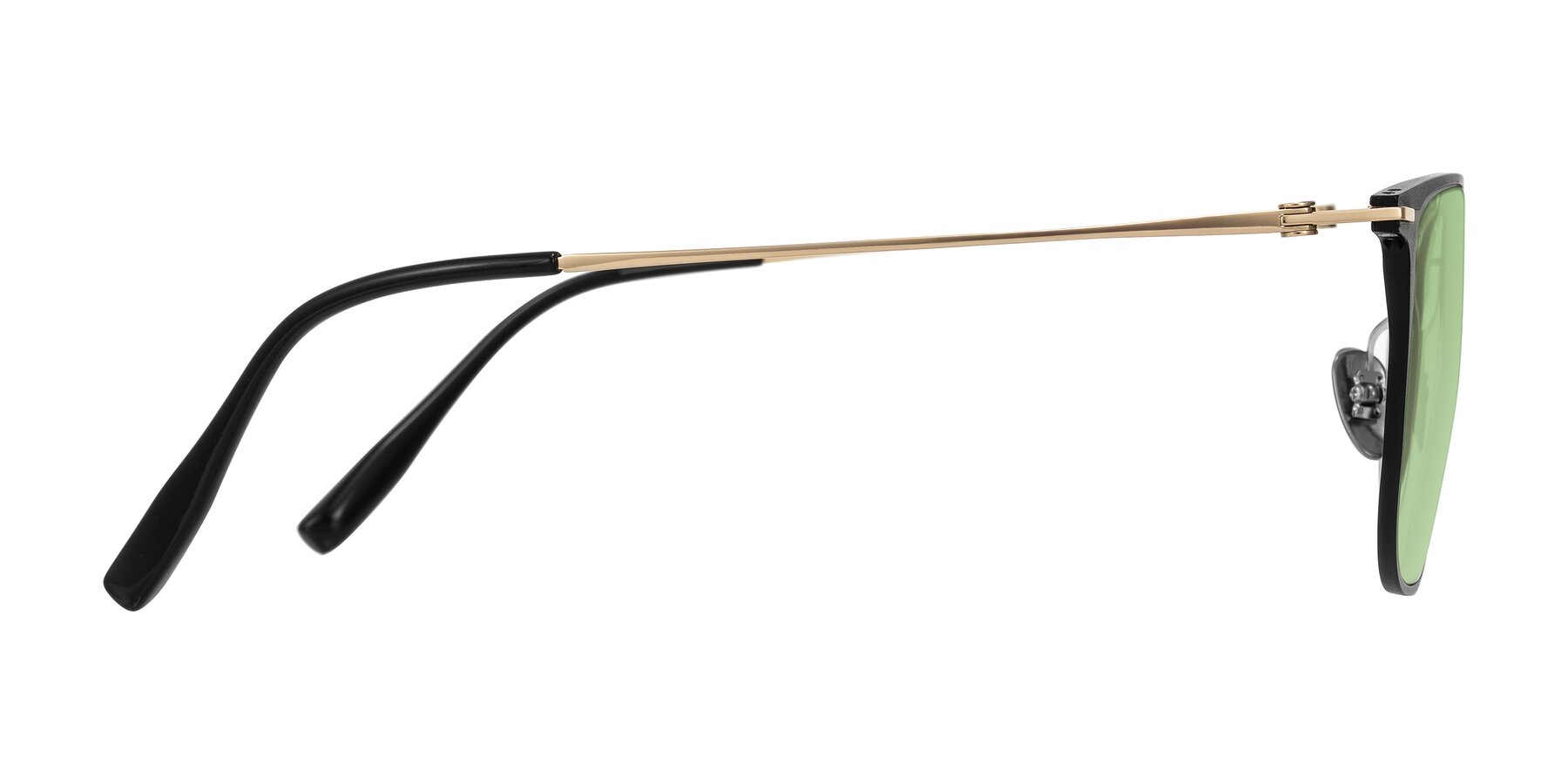 Side of Moua in Black/Gold with Medium Green Tinted Lenses