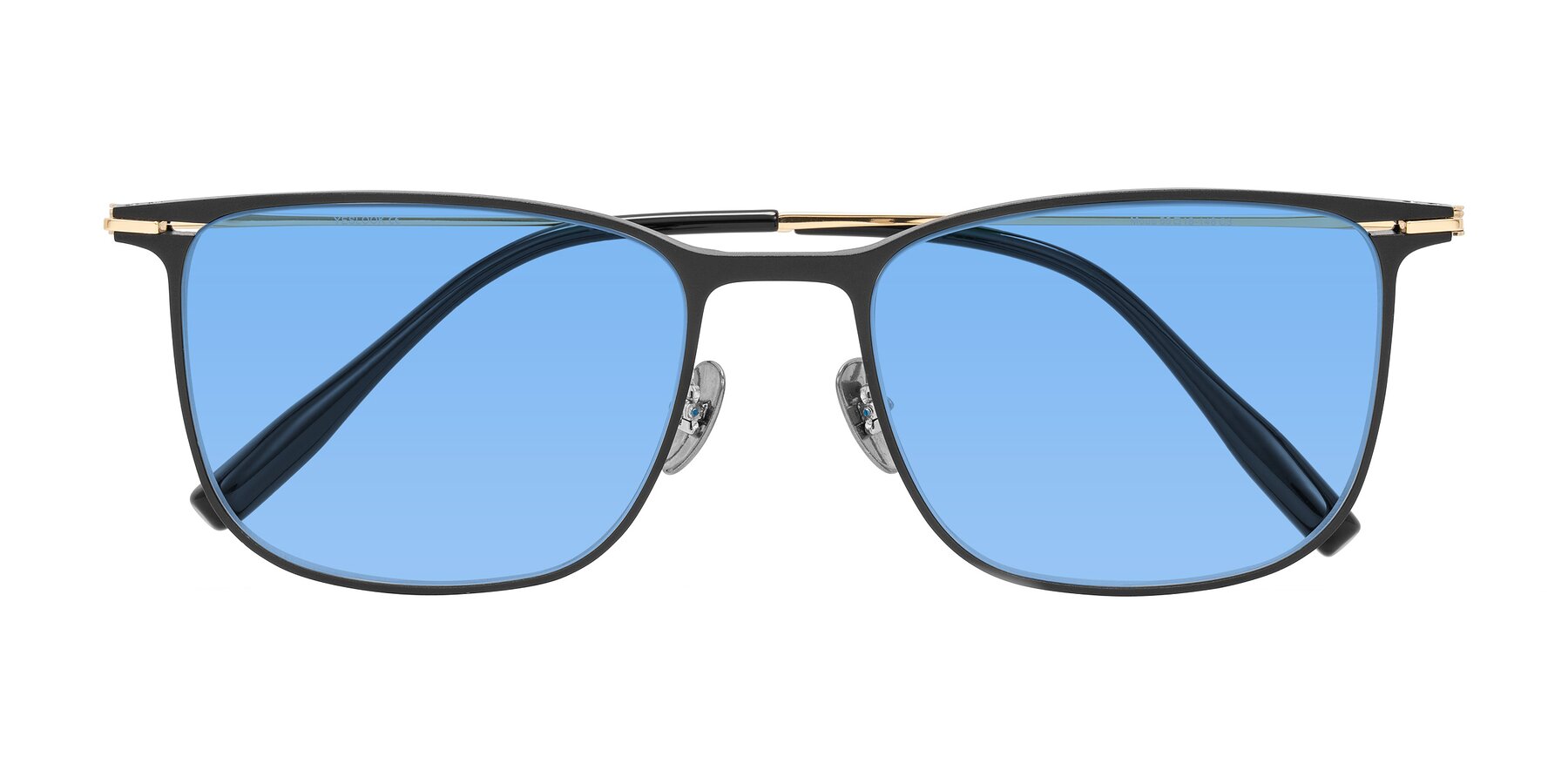 Folded Front of Moua in Black/Gold with Medium Blue Tinted Lenses