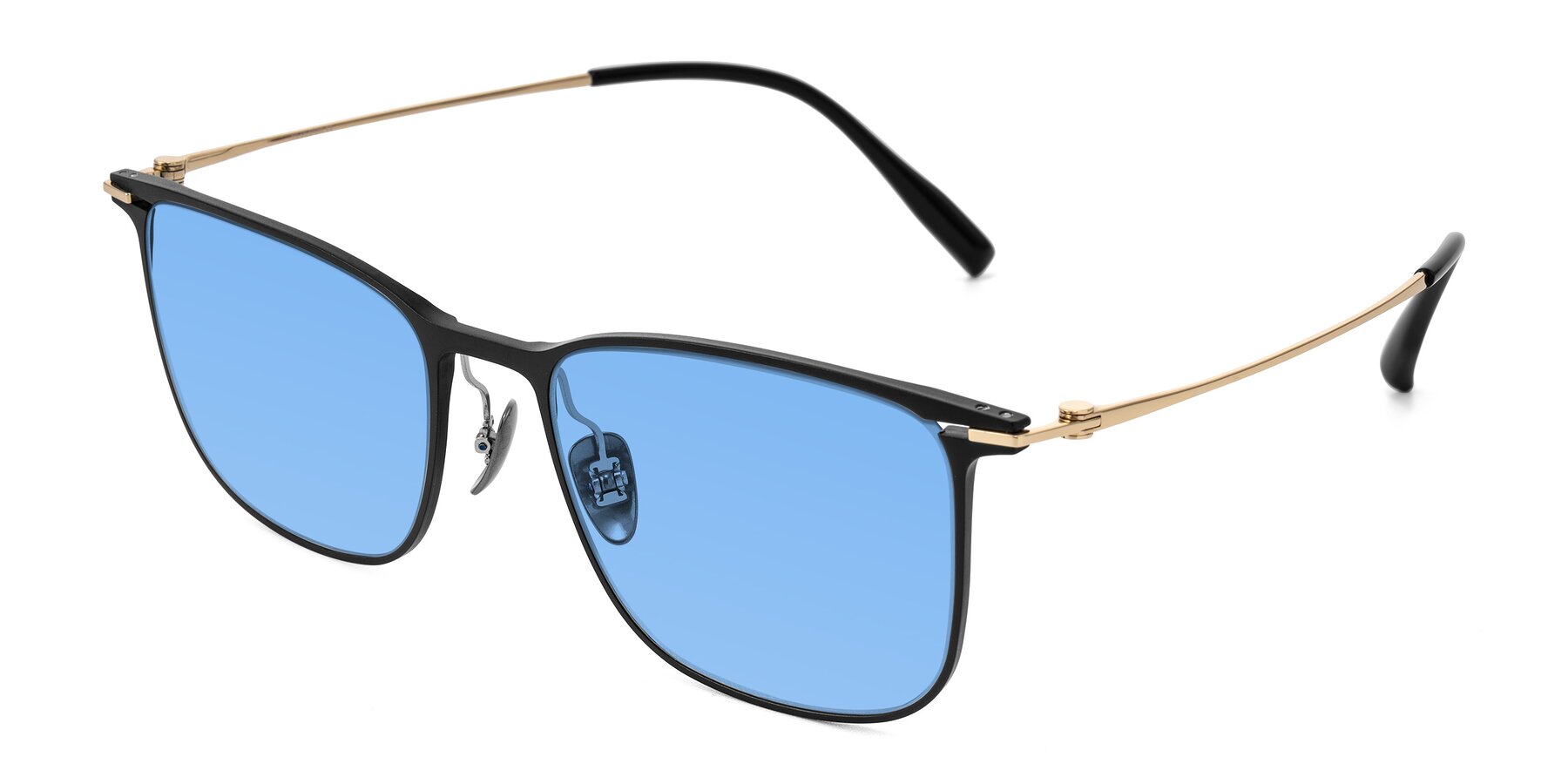 Angle of Moua in Black/Gold with Medium Blue Tinted Lenses