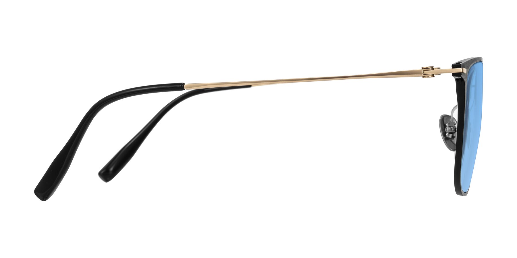 Side of Moua in Black/Gold with Medium Blue Tinted Lenses