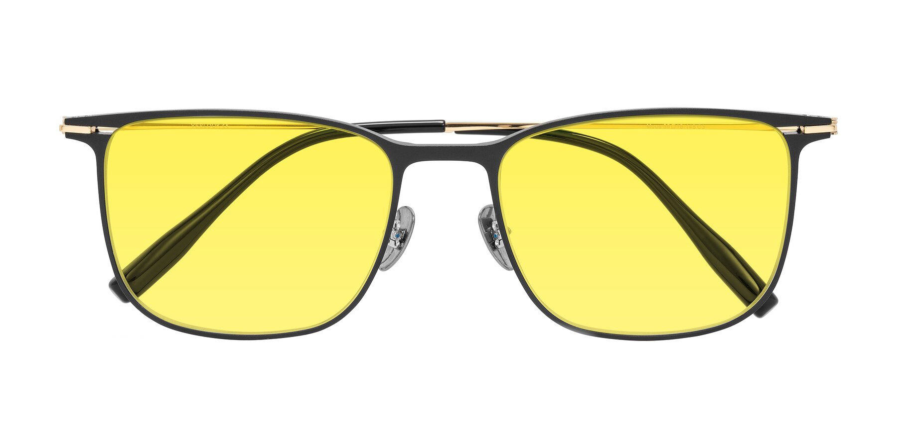Folded Front of Moua in Black/Gold with Medium Yellow Tinted Lenses