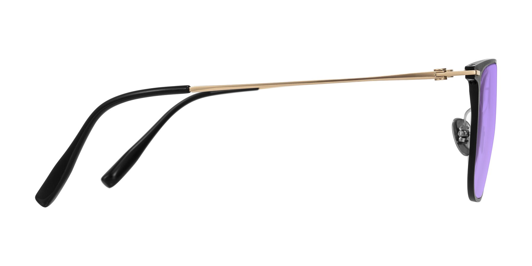 Side of Moua in Black/Gold with Medium Purple Tinted Lenses