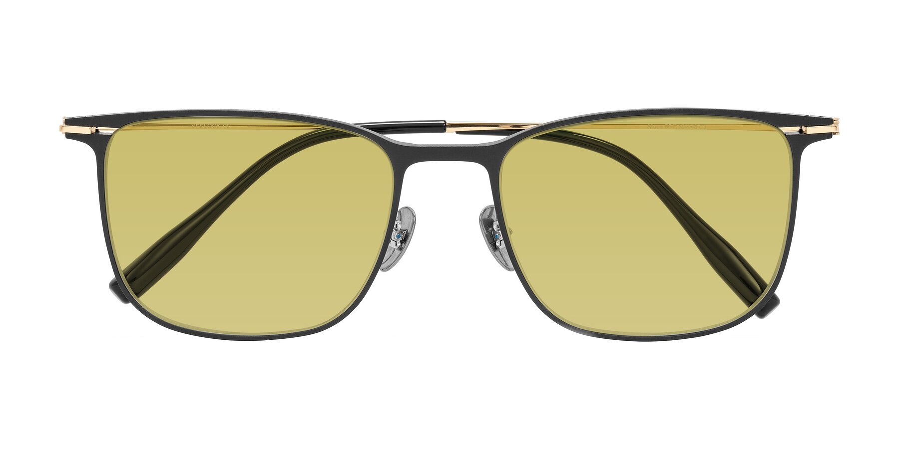 Folded Front of Moua in Black/Gold with Medium Champagne Tinted Lenses