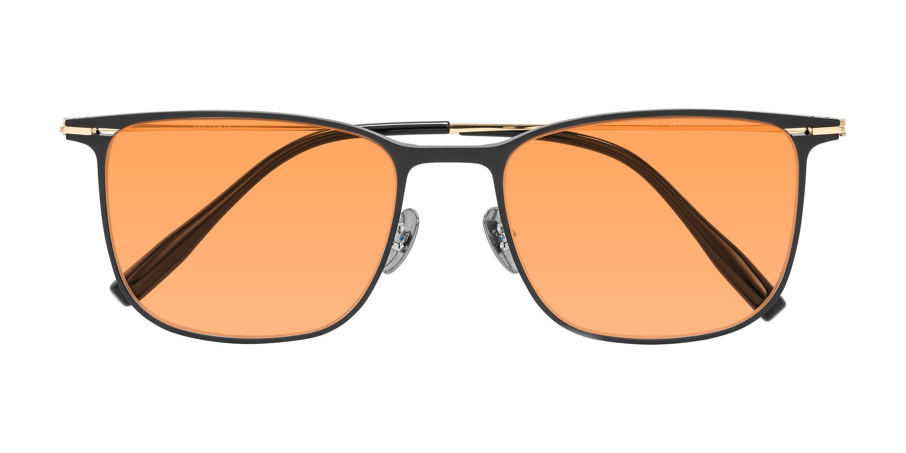 Folded Front of Moua in Black/Gold with Medium Orange Tinted Lenses
