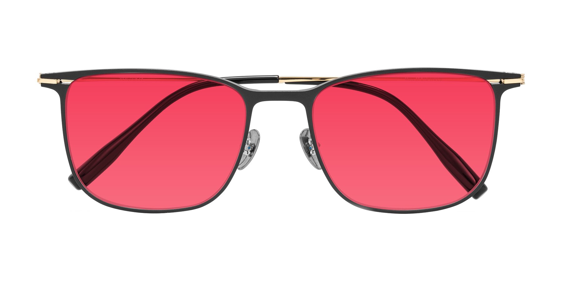 Folded Front of Moua in Black/Gold with Red Tinted Lenses