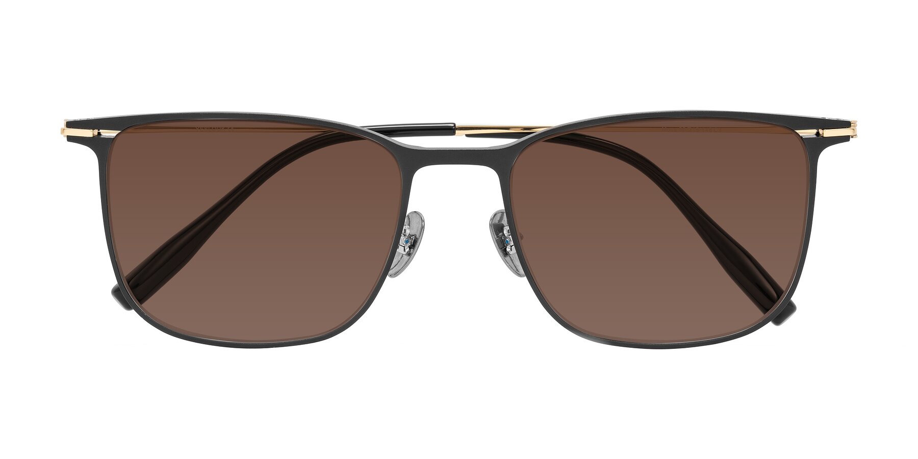 Folded Front of Moua in Black/Gold with Brown Tinted Lenses