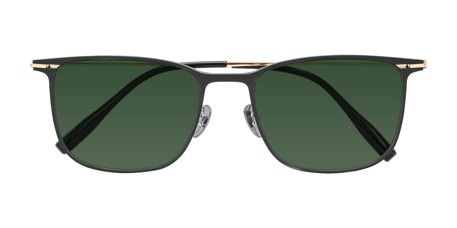 Folded Front of Moua in Black/Gold with Green Tinted Lenses