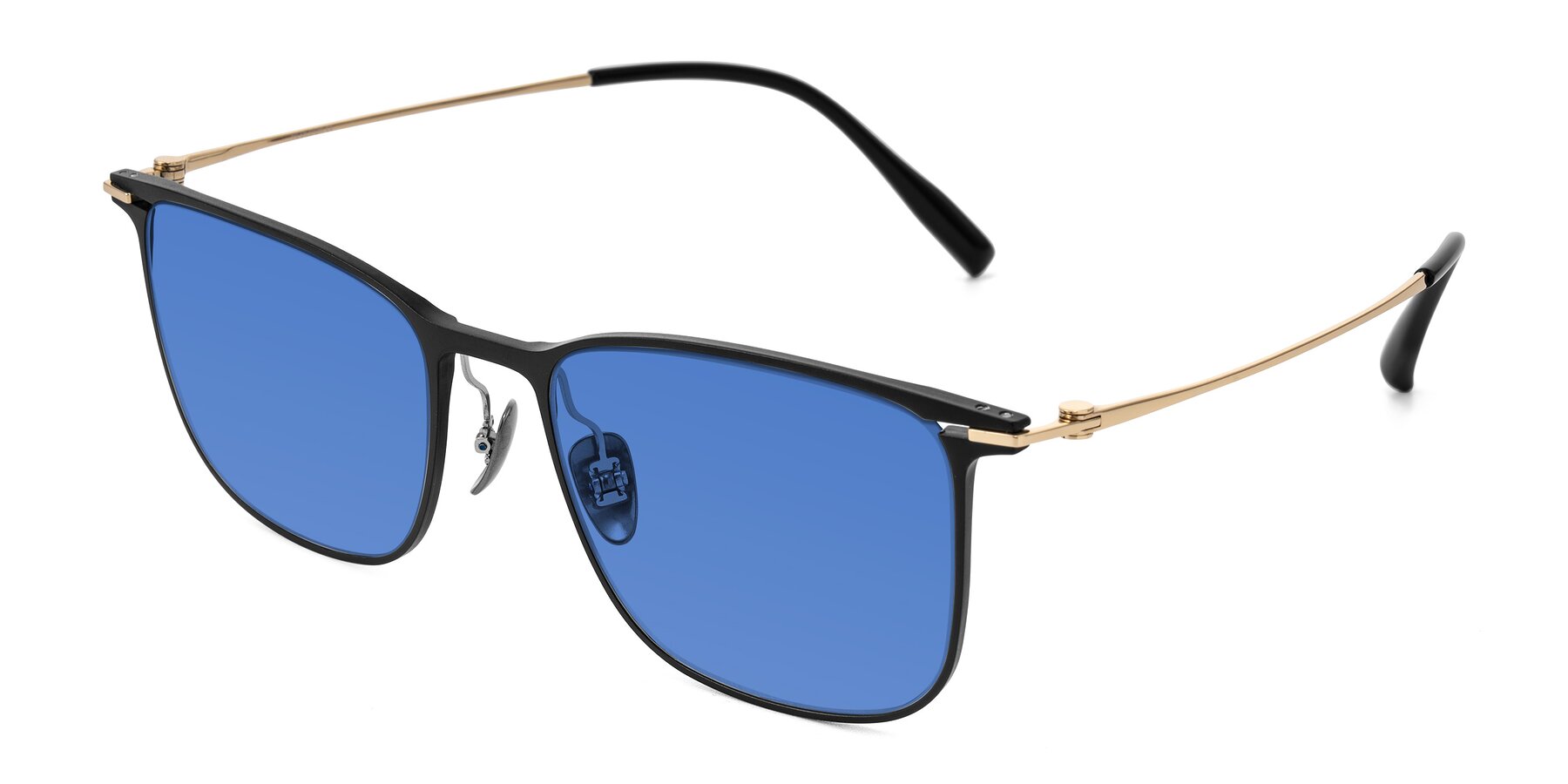 Angle of Moua in Black/Gold with Blue Tinted Lenses