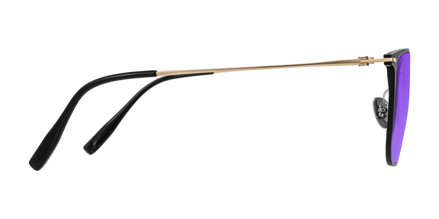 Side of Moua in Black/Gold with Purple Tinted Lenses