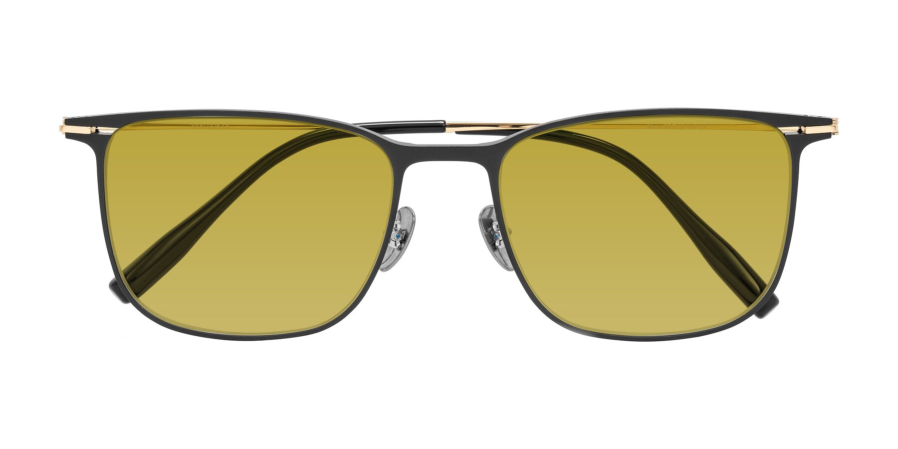 Folded Front of Moua in Black/Gold with Champagne Tinted Lenses