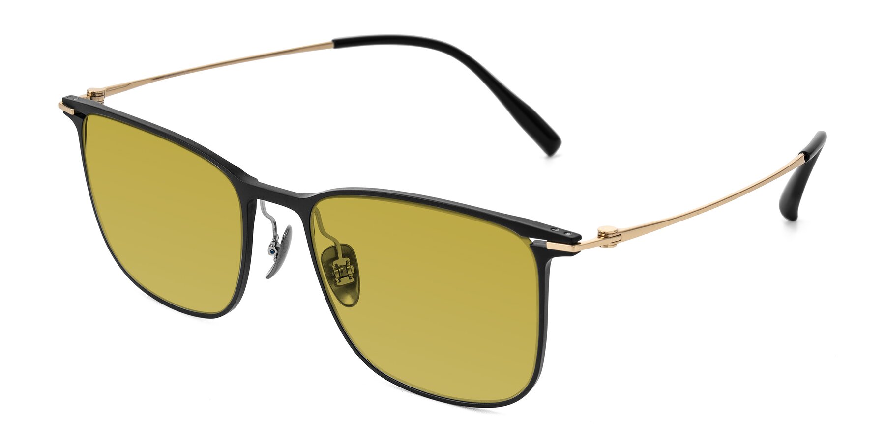 Angle of Moua in Black/Gold with Champagne Tinted Lenses