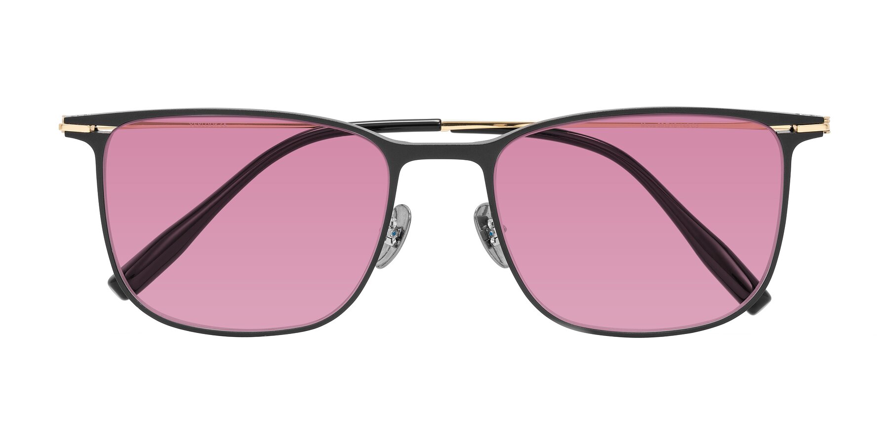 Folded Front of Moua in Black/Gold with Medium Wine Tinted Lenses