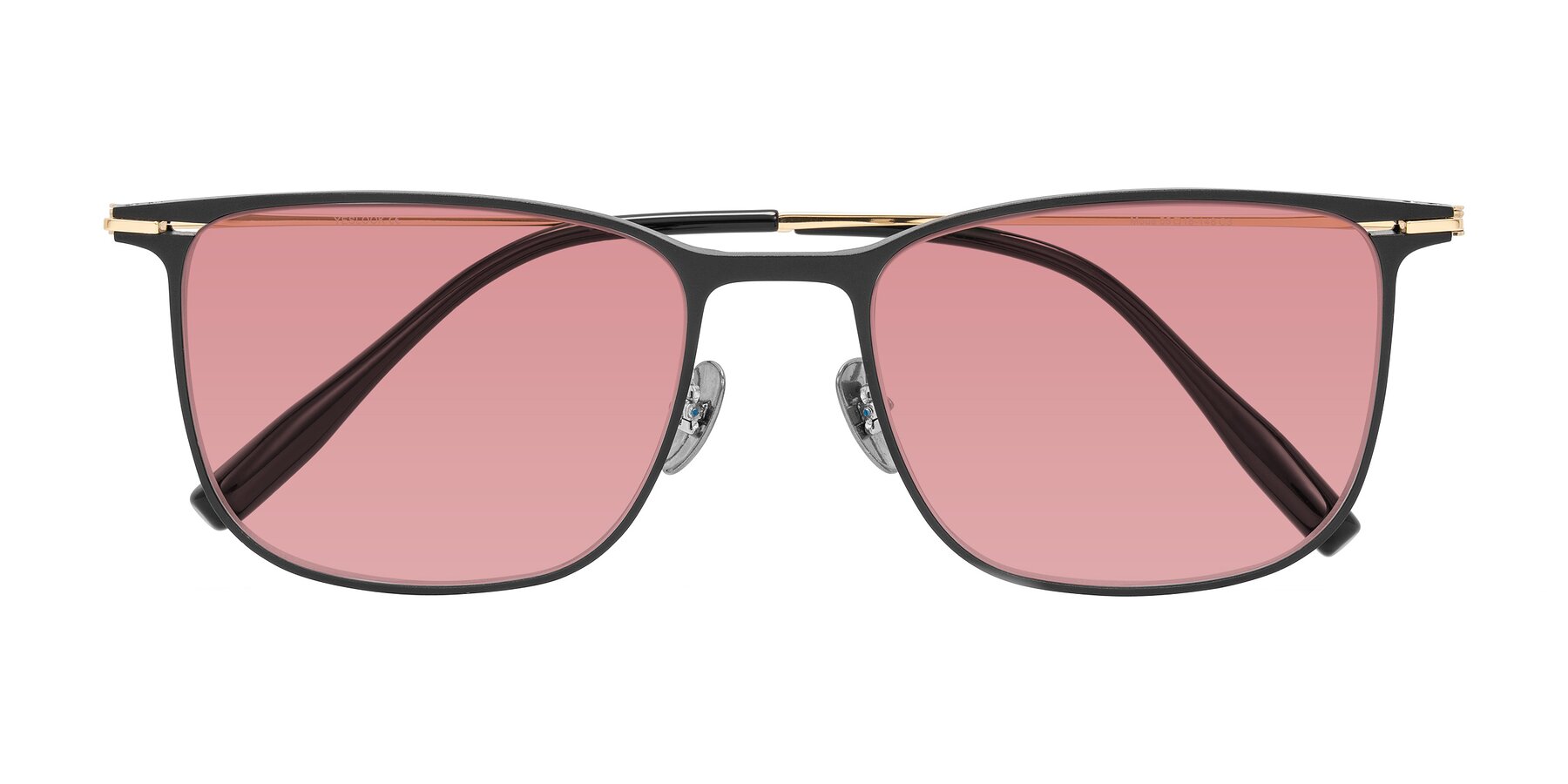 Folded Front of Moua in Black/Gold with Medium Garnet Tinted Lenses