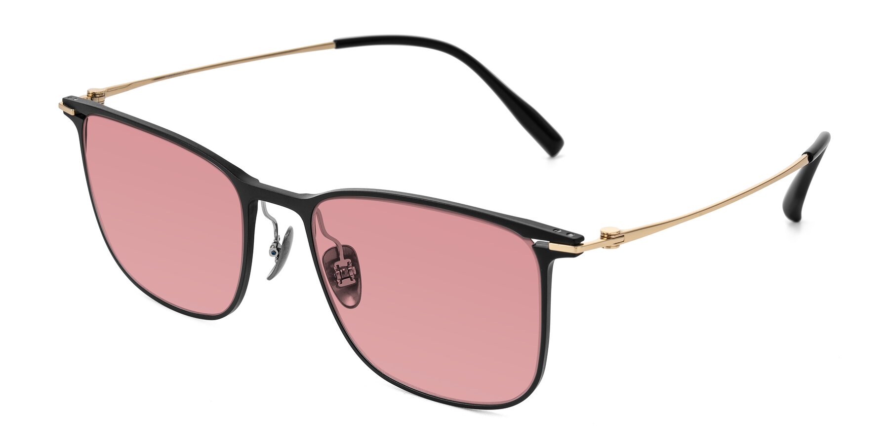 Angle of Moua in Black/Gold with Medium Garnet Tinted Lenses