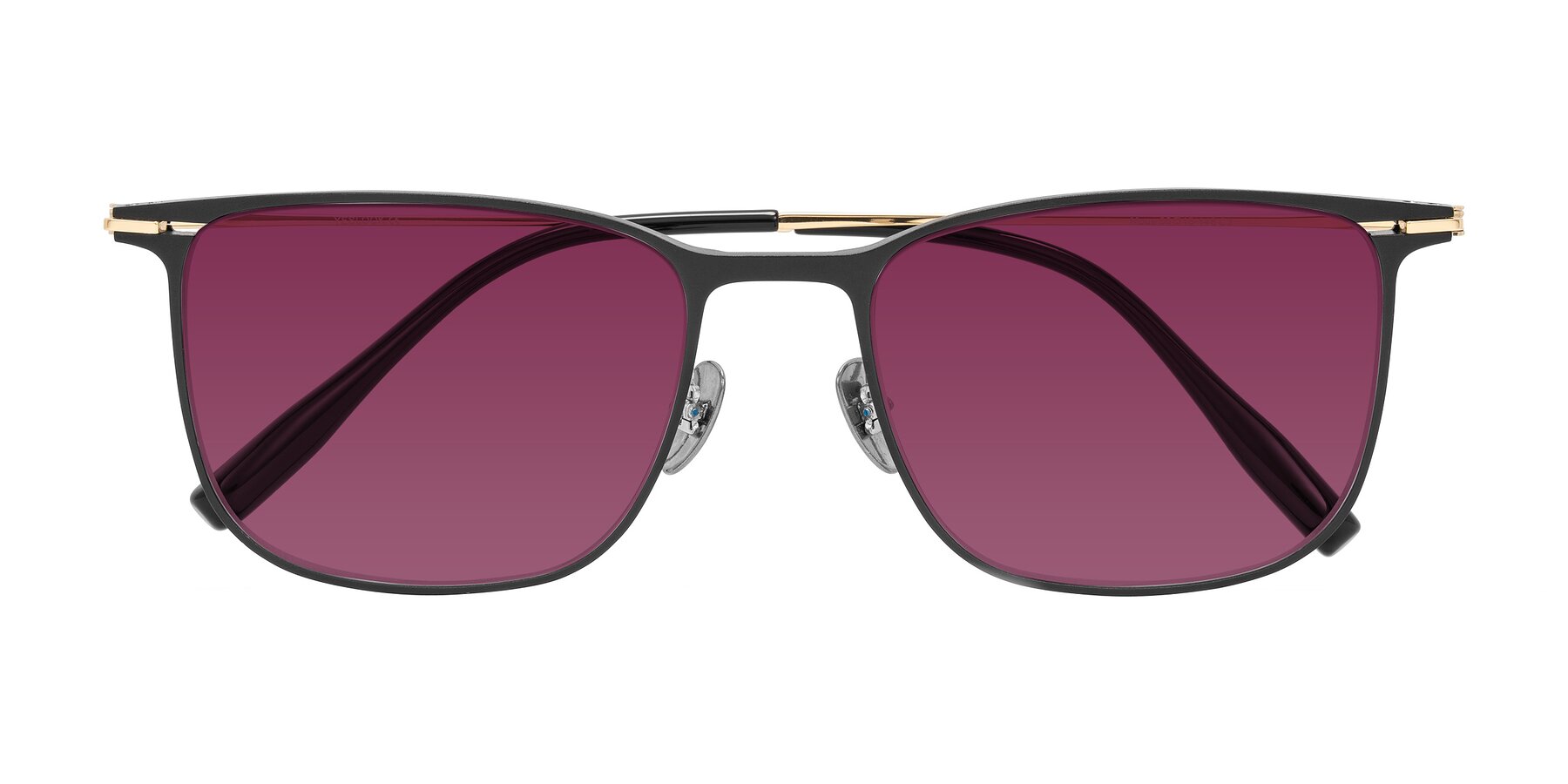 Folded Front of Moua in Black/Gold with Wine Tinted Lenses