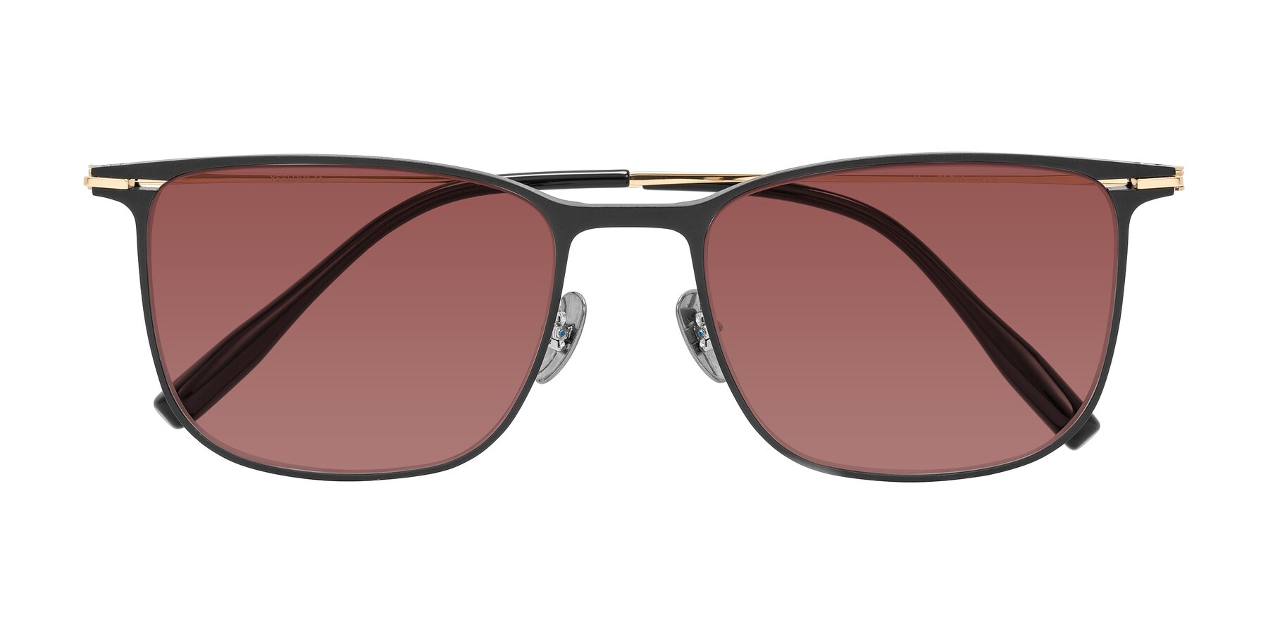 Folded Front of Moua in Black/Gold with Garnet Tinted Lenses